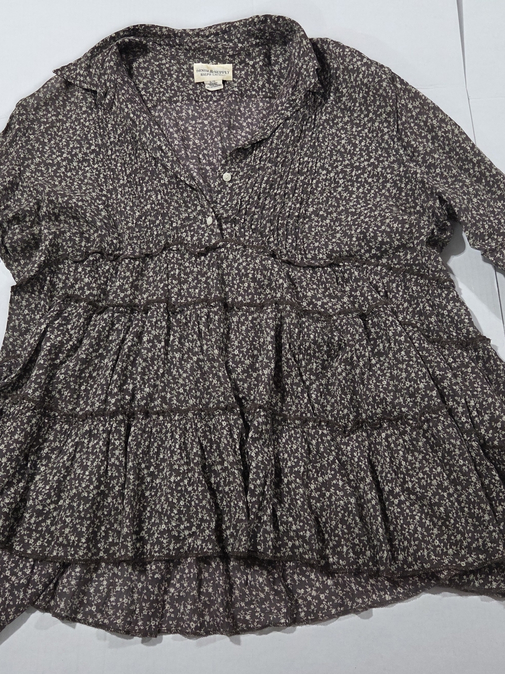 Denim & Supply Ralph Lauren Brown Floral Tiered Tunic Blouse
